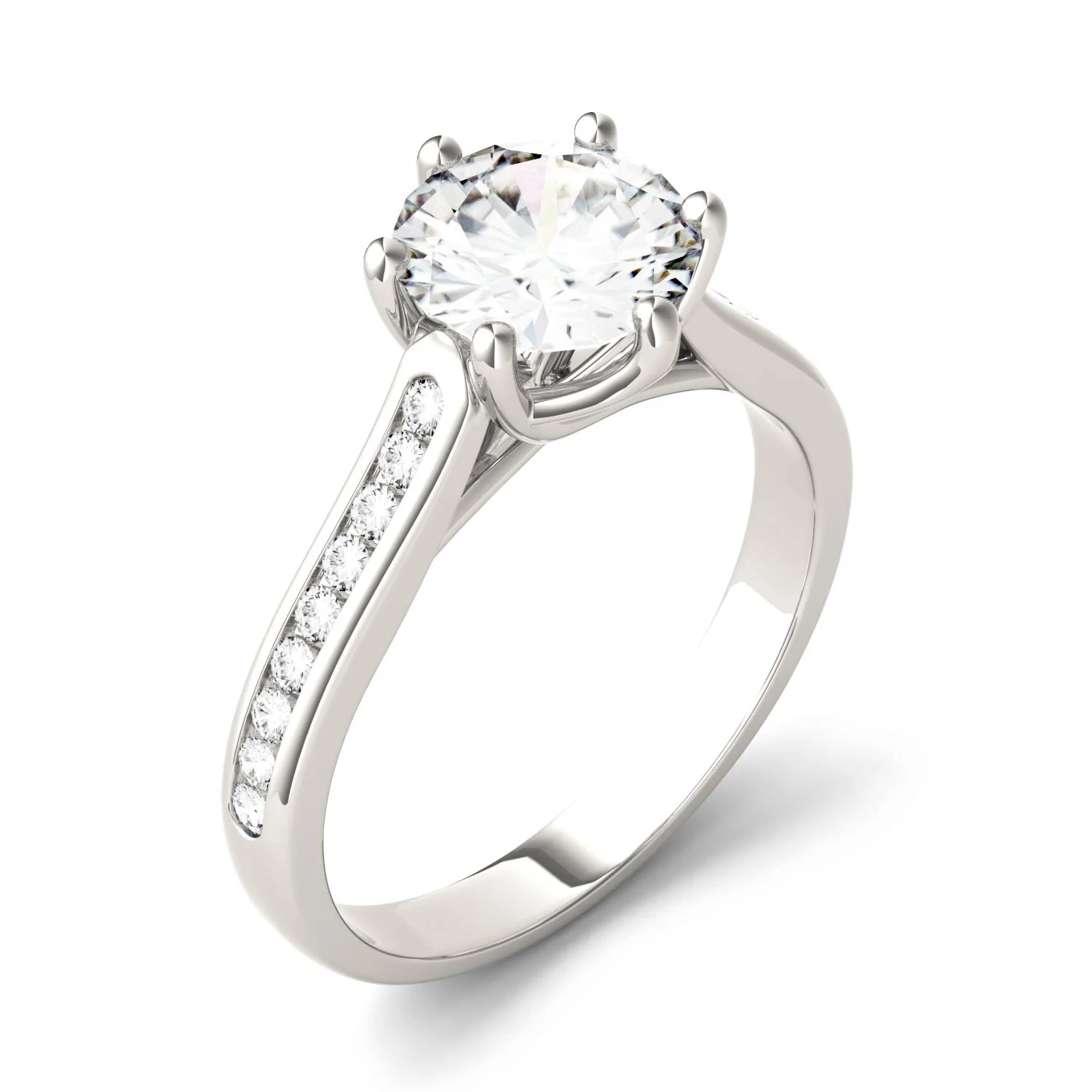 1.66 CTW DEW Round Moissanite Engagement Ring in 14K White Gold - Image 2