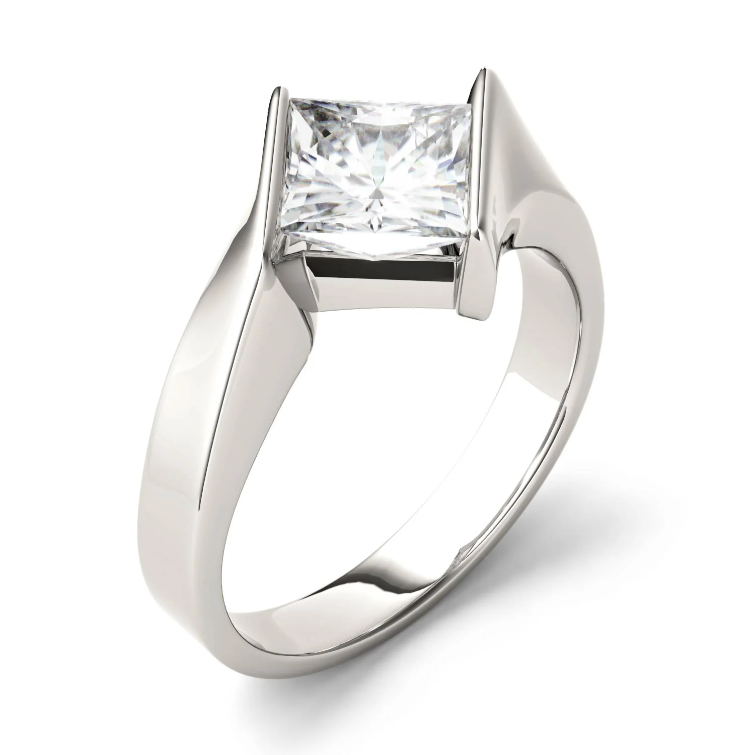 1.70 CTW DEW Square Moissanite Channel-Set Bypass Engagement Ring in 14K White Gold - Image 3