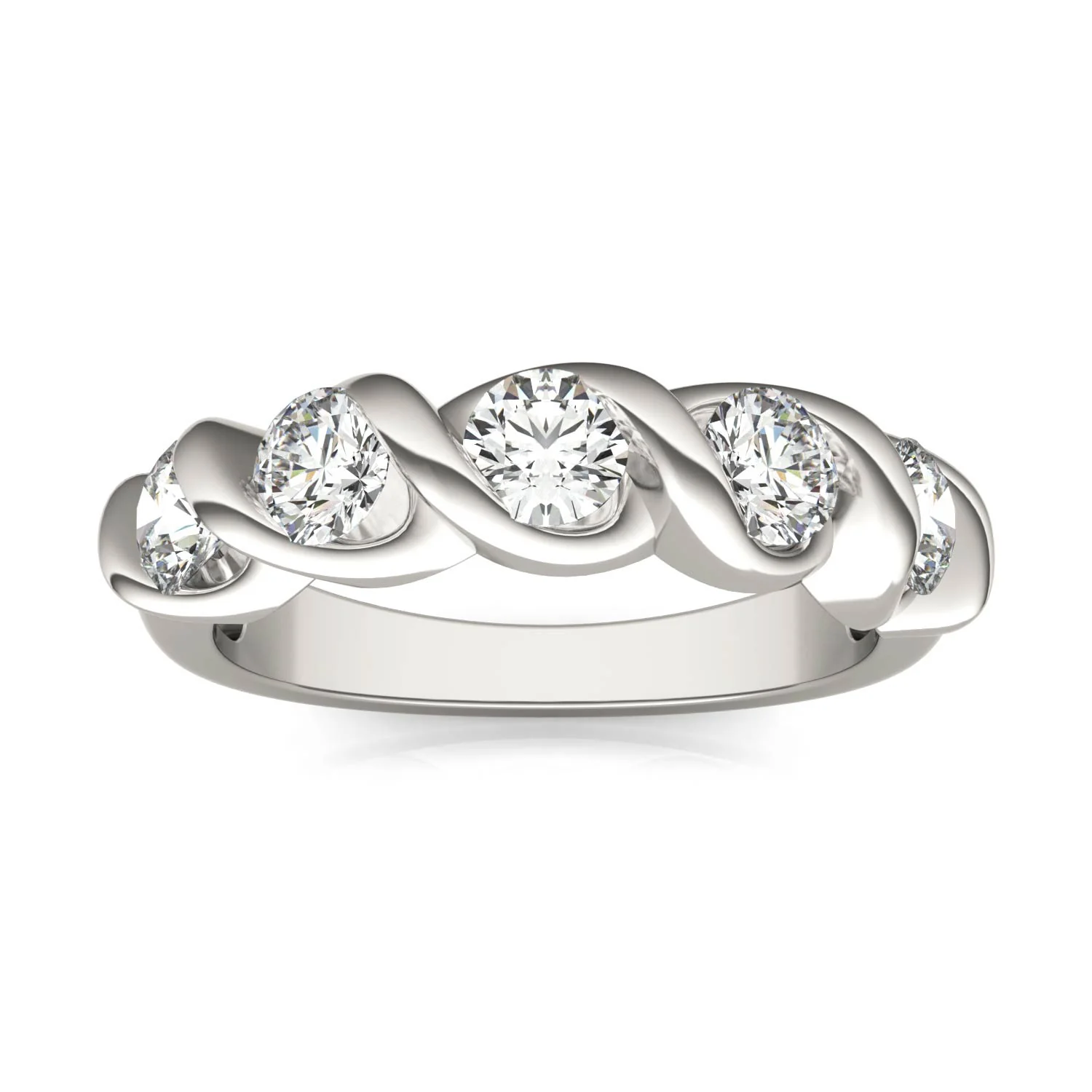 1.15 CTW DEW Round Moissanite Bypass Band in 14K White Gold