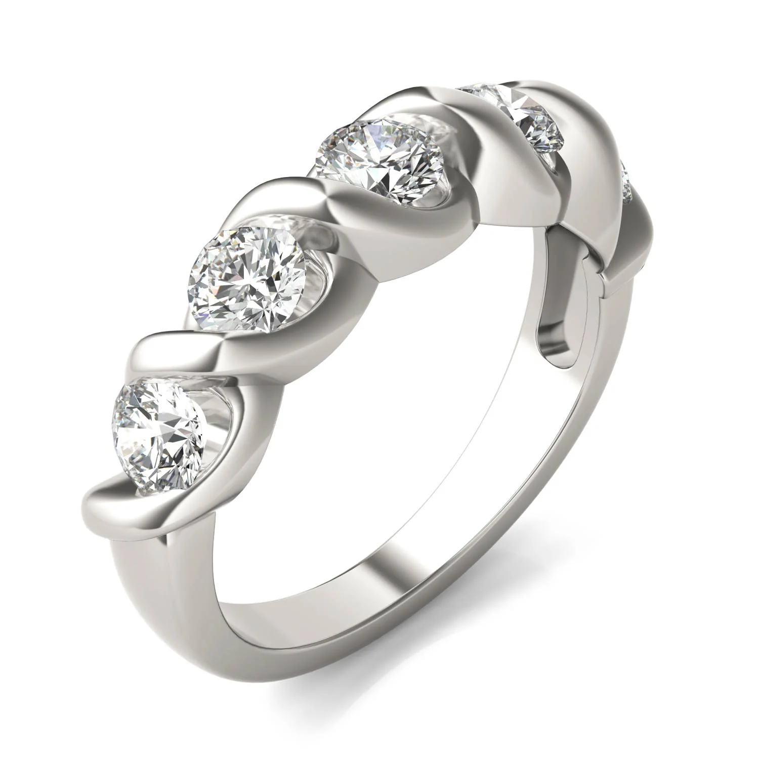 1.15 CTW DEW Round Moissanite Bypass Band in 14K White Gold - Image 2