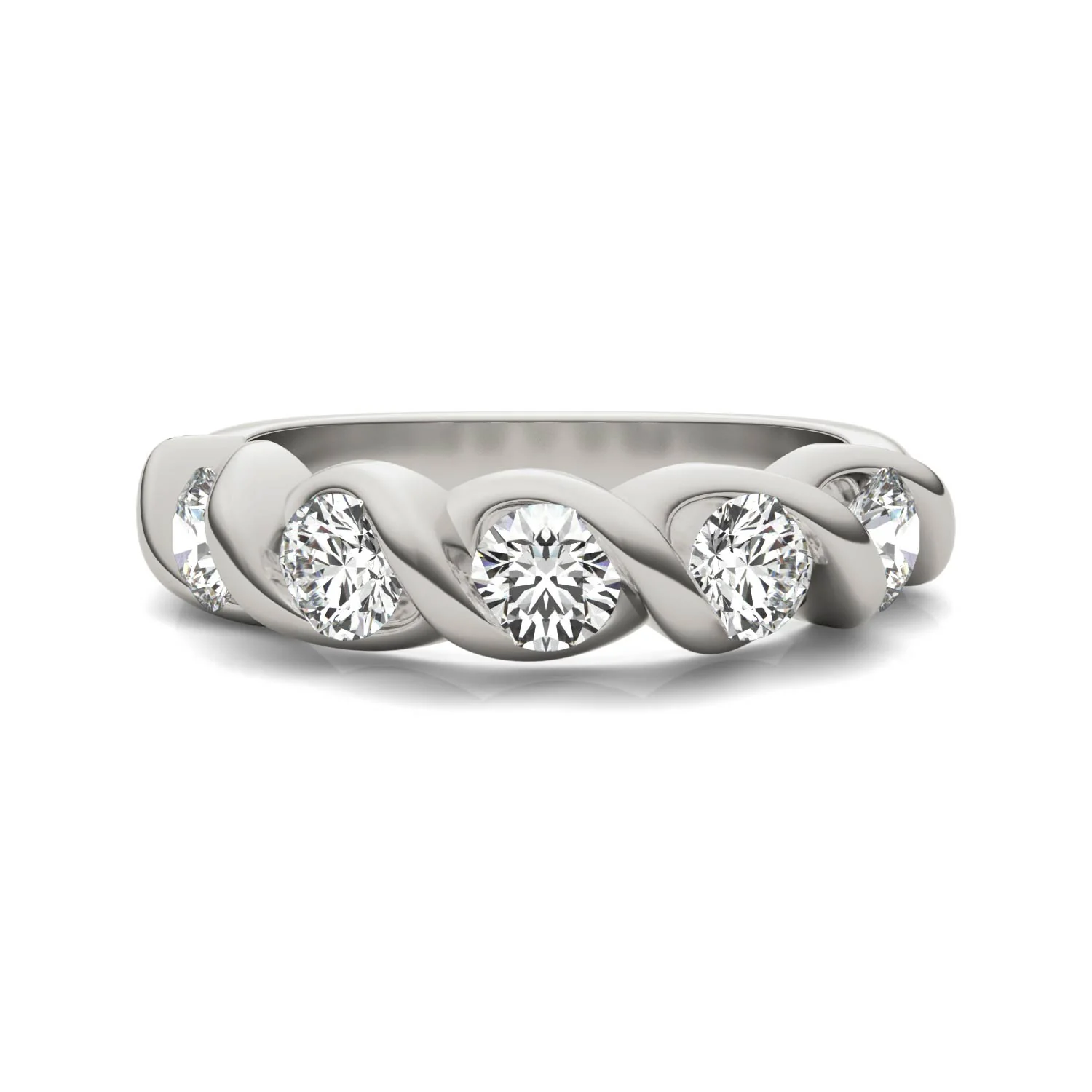 1.15 CTW DEW Round Moissanite Bypass Band in 14K White Gold - Image 4