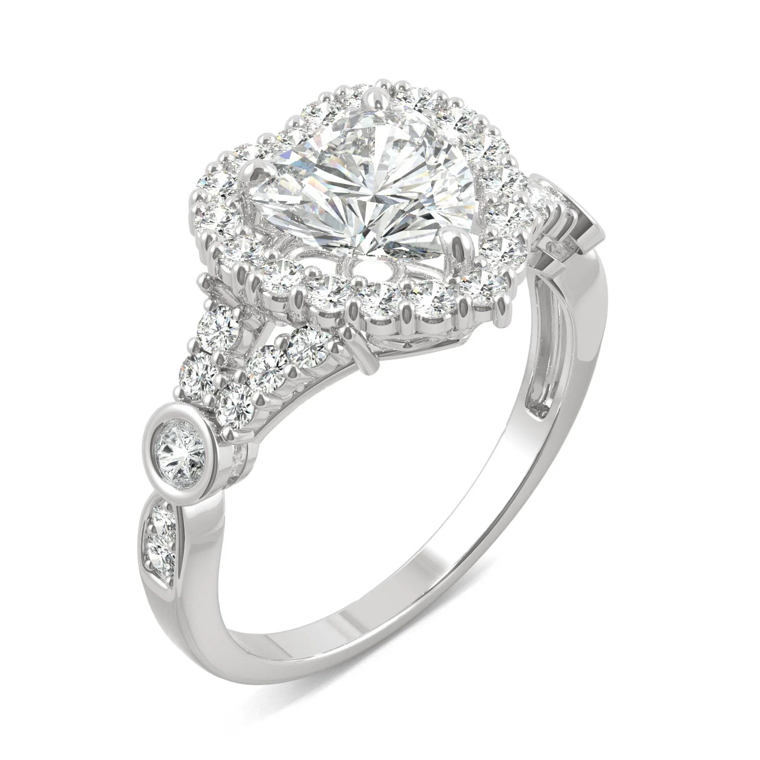 1.79 CTW DEW Heart Moissanite Engagement Ring in 14K White Gold - Image 2