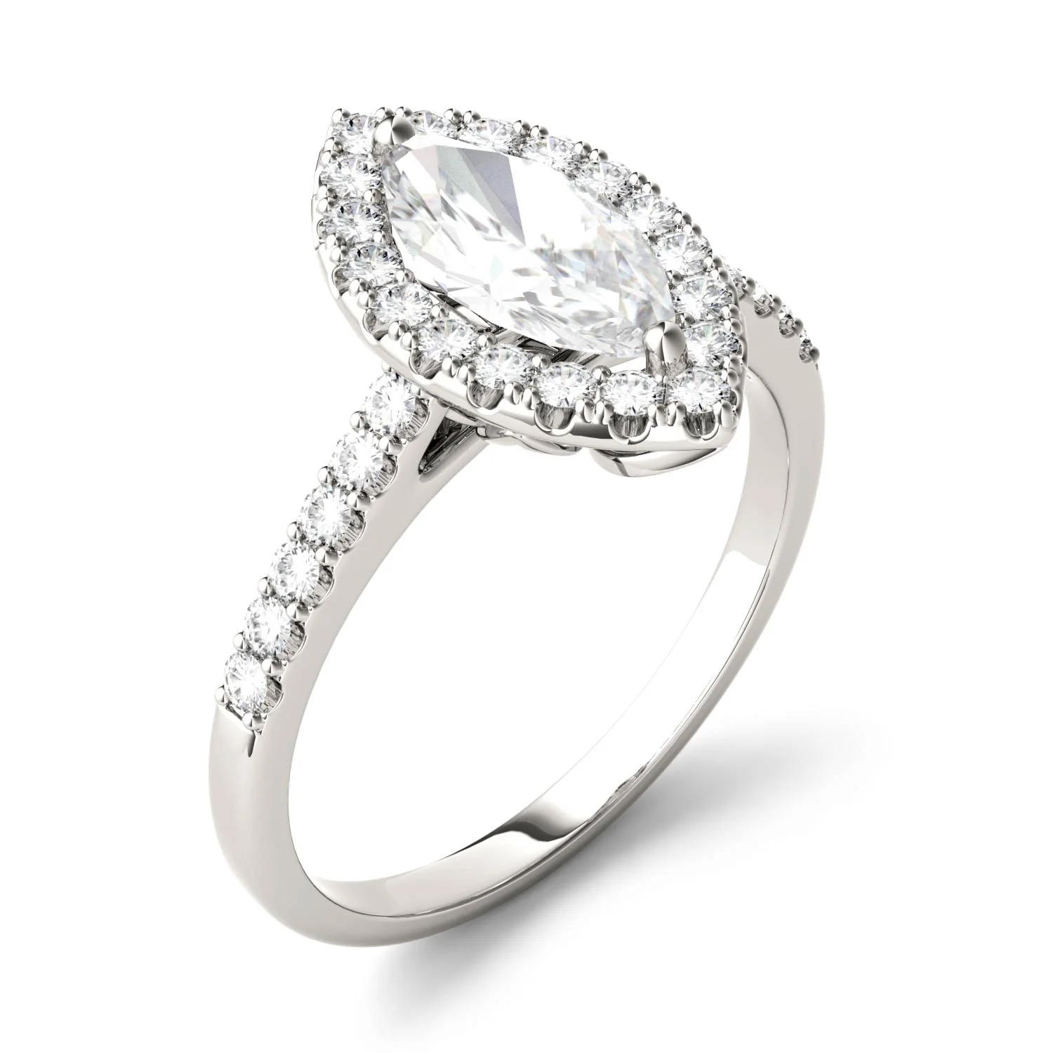 1.45 CTW DEW Marquise Moissanite Halo Ring in 14K White Gold - Image 2