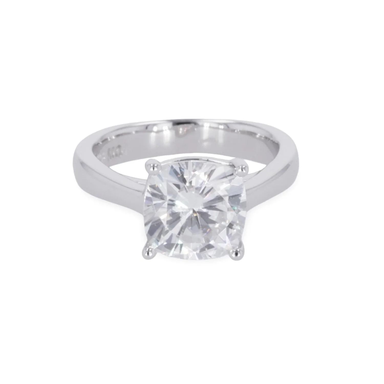 2.80 CTW DEW Cushion Moissanite Four-Prong Solitaire Engagement Ring in Sterling Silver