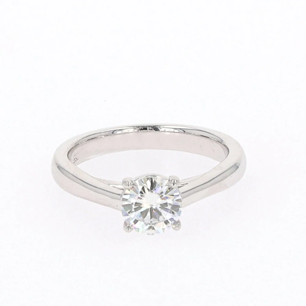 1.00 CTW DEW Round Moissanite Four-Prong Solitaire Engagement Ring in Sterling Silver