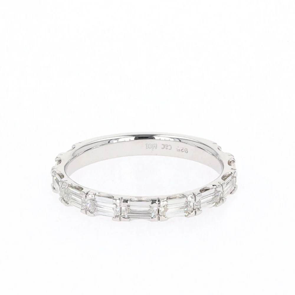1.10 CTW DEW Emerald Moissanite Shared Prong Band in Sterling Silver - Image 2
