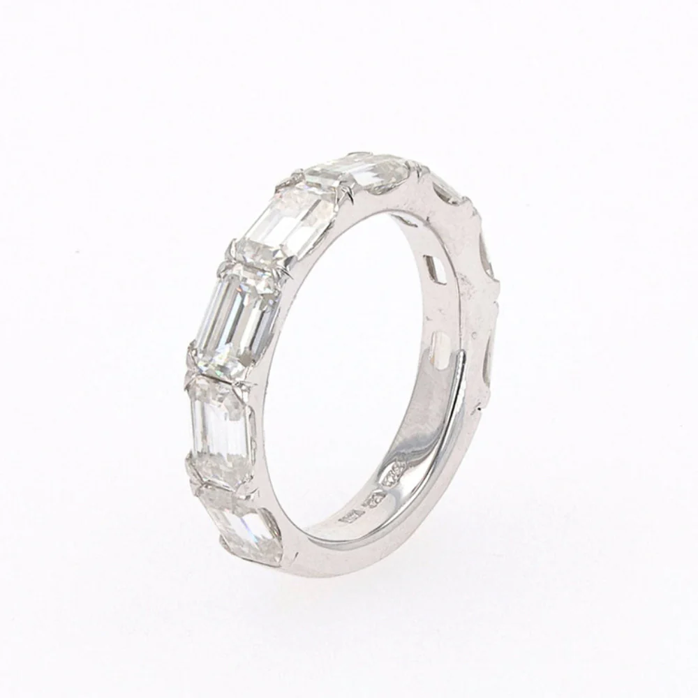 4.64 CTW DEW Emerald Moissanite Shared-Prong Band in Sterling Silver - Image 2
