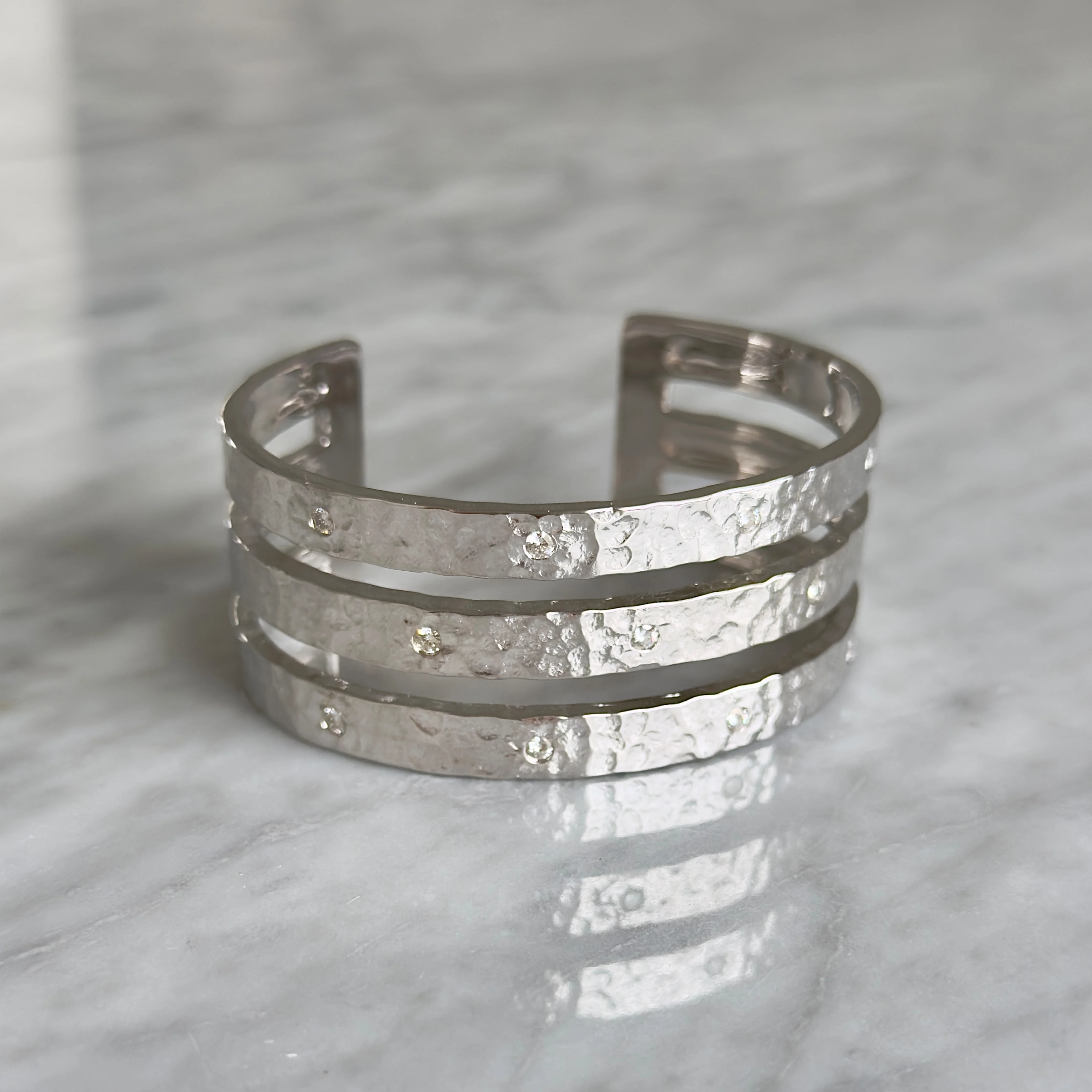 0.66 CTW DEW Moissanite Triple-Row Cuff Bracelet in Sterling Silver - Image 3