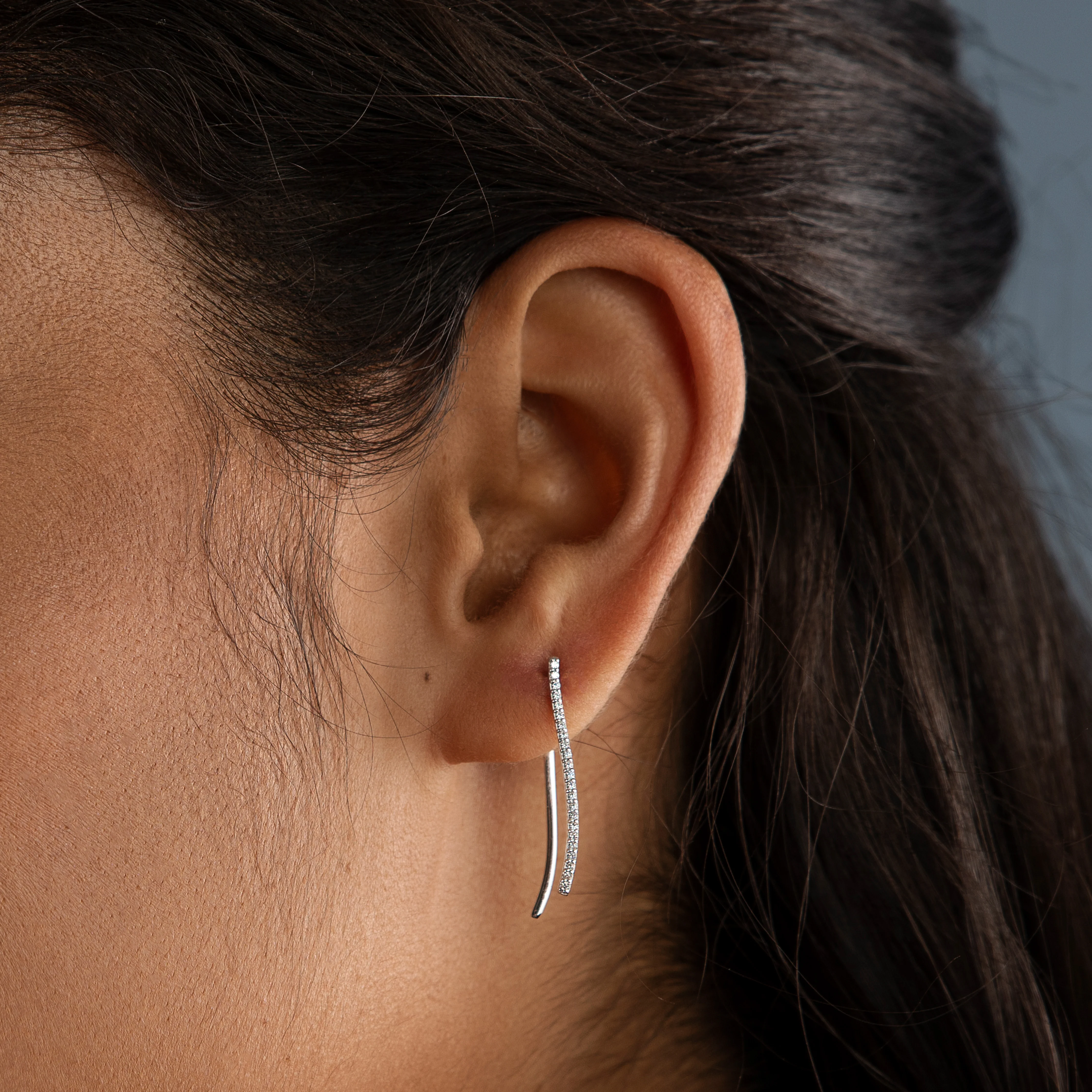 0.23 CTW DEW Moissanite Bar Drop Earrings in Sterling Silver - Image 3