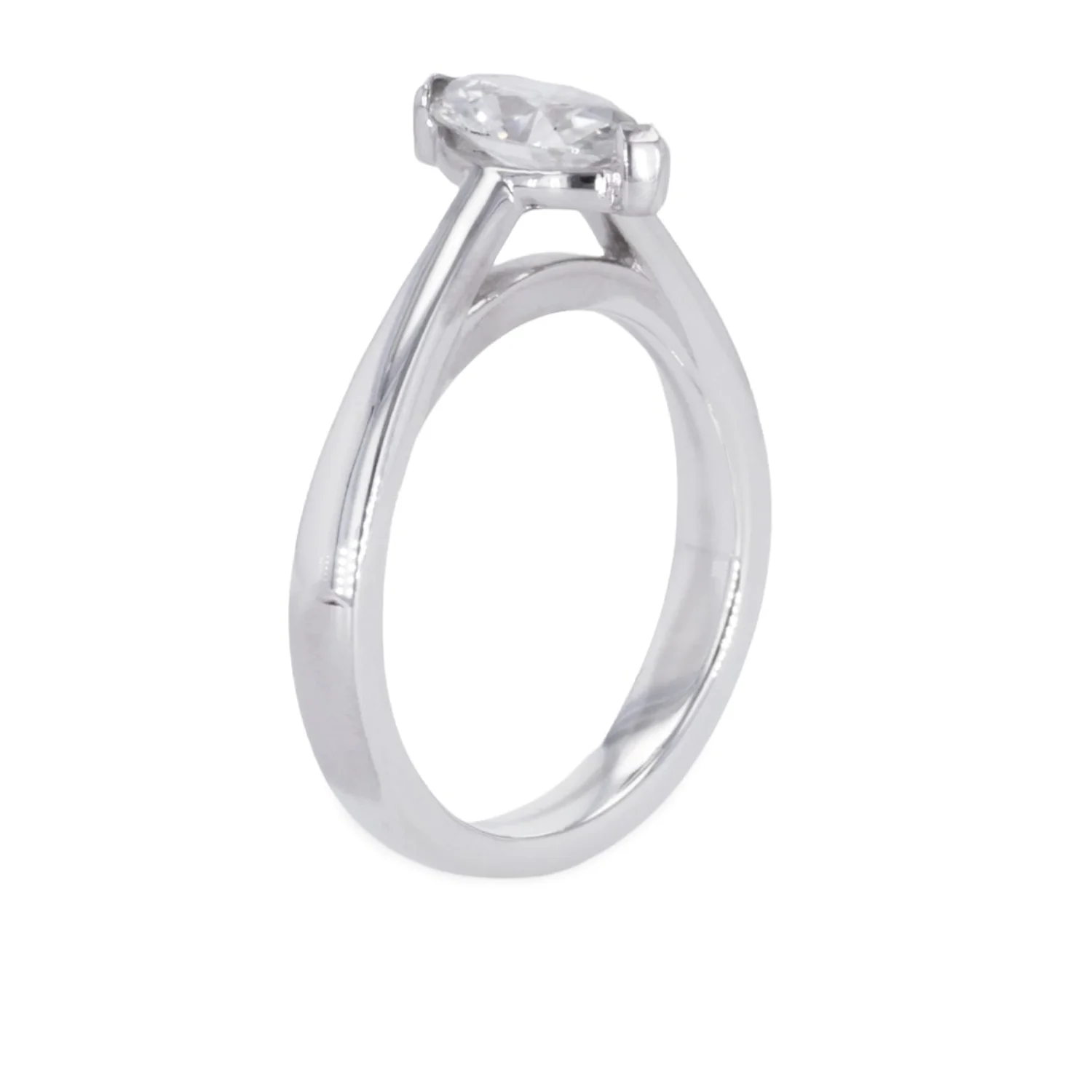 0.70 CTW DEW Marquise Moissanite Two Prong Solitaire Ring in Sterling Silver - Image 2