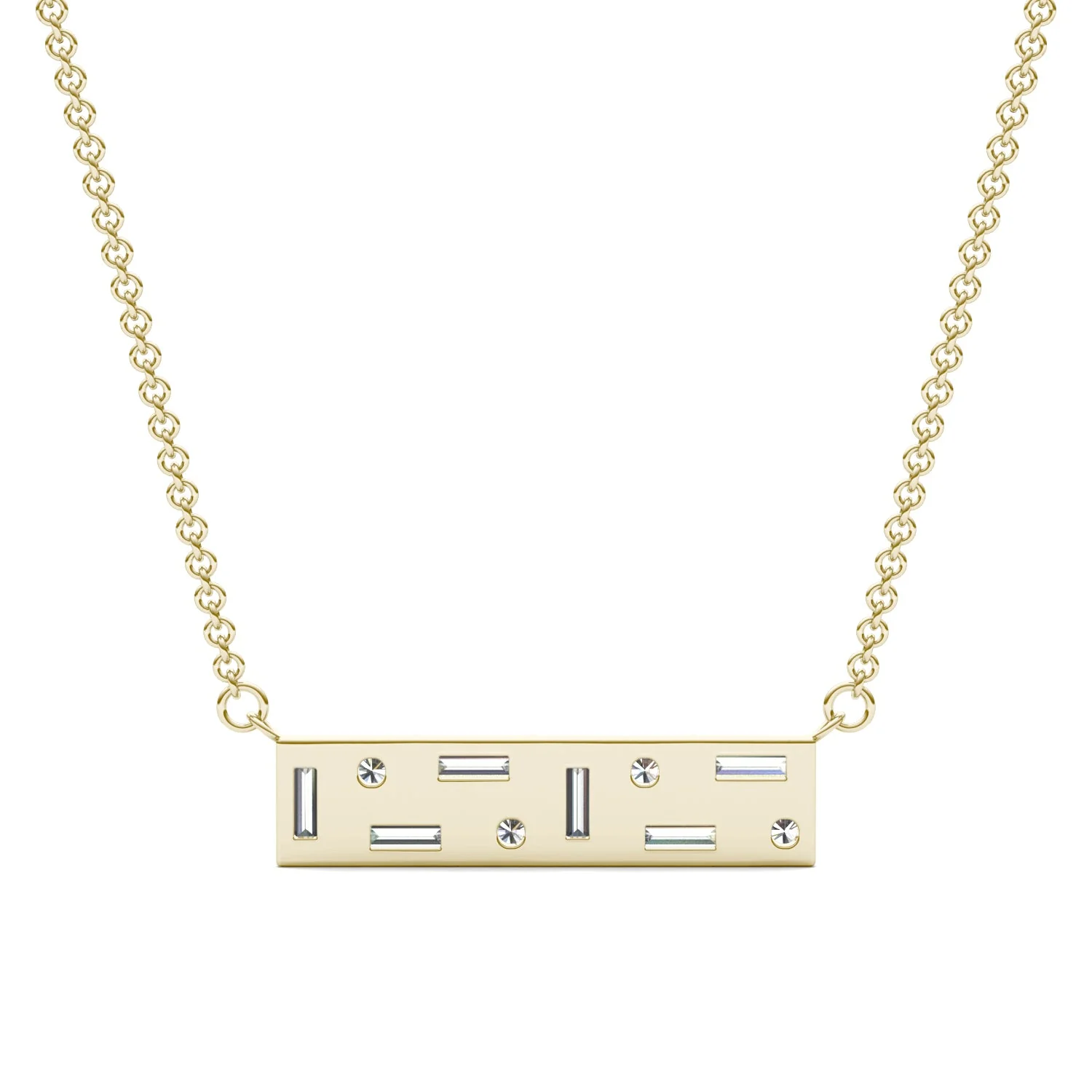 0.82 CTW DEW Straight Baguette Moissanite Fixed Necklace in 14K Yellow Gold - Image 3