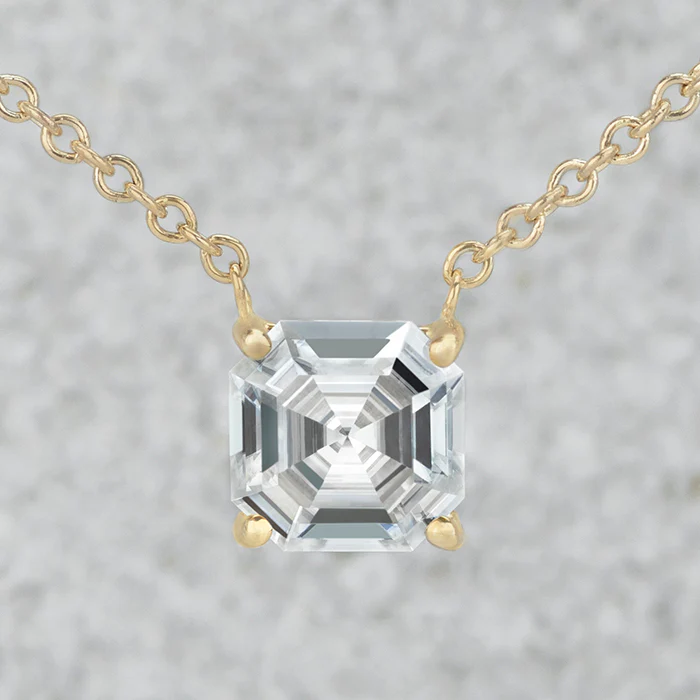 2.21 CTW DEW Asscher Moissanite Solitaire Pendant in 14K Yellow Gold - Image 3