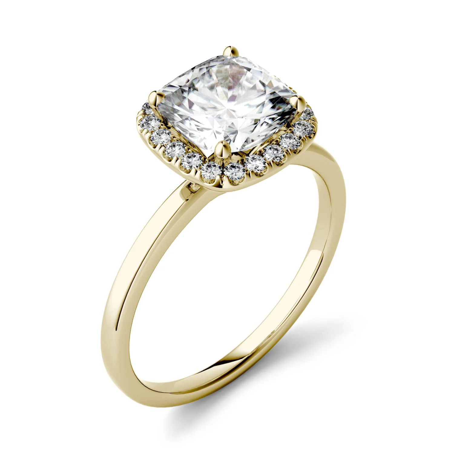 1.43 CTW DEW Cushion Moissanite Engagement Ring in 14K Yellow Gold - Image 2