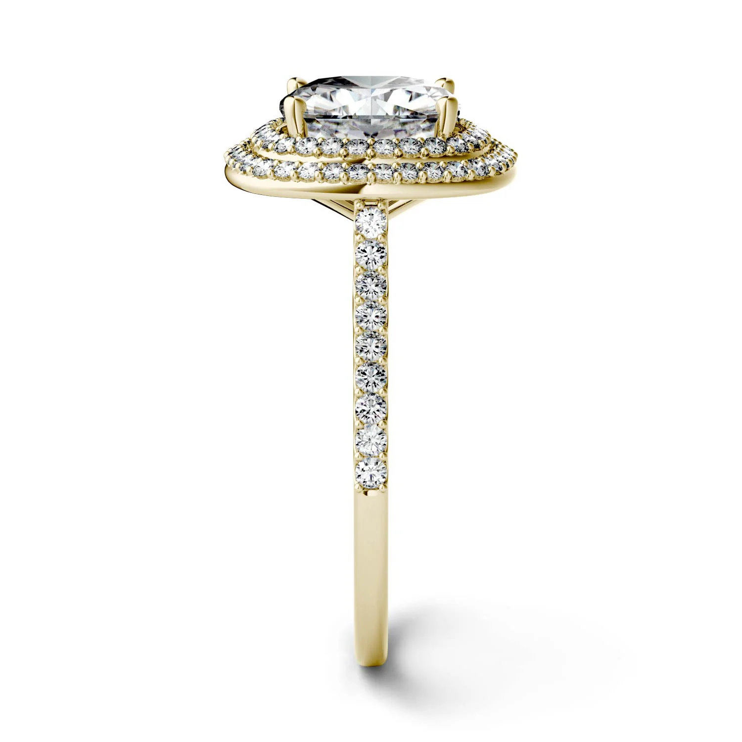 2.90 CTW DEW Cushion Moissanite Double Halo Engagement Ring in 14K Yellow Gold - Image 5