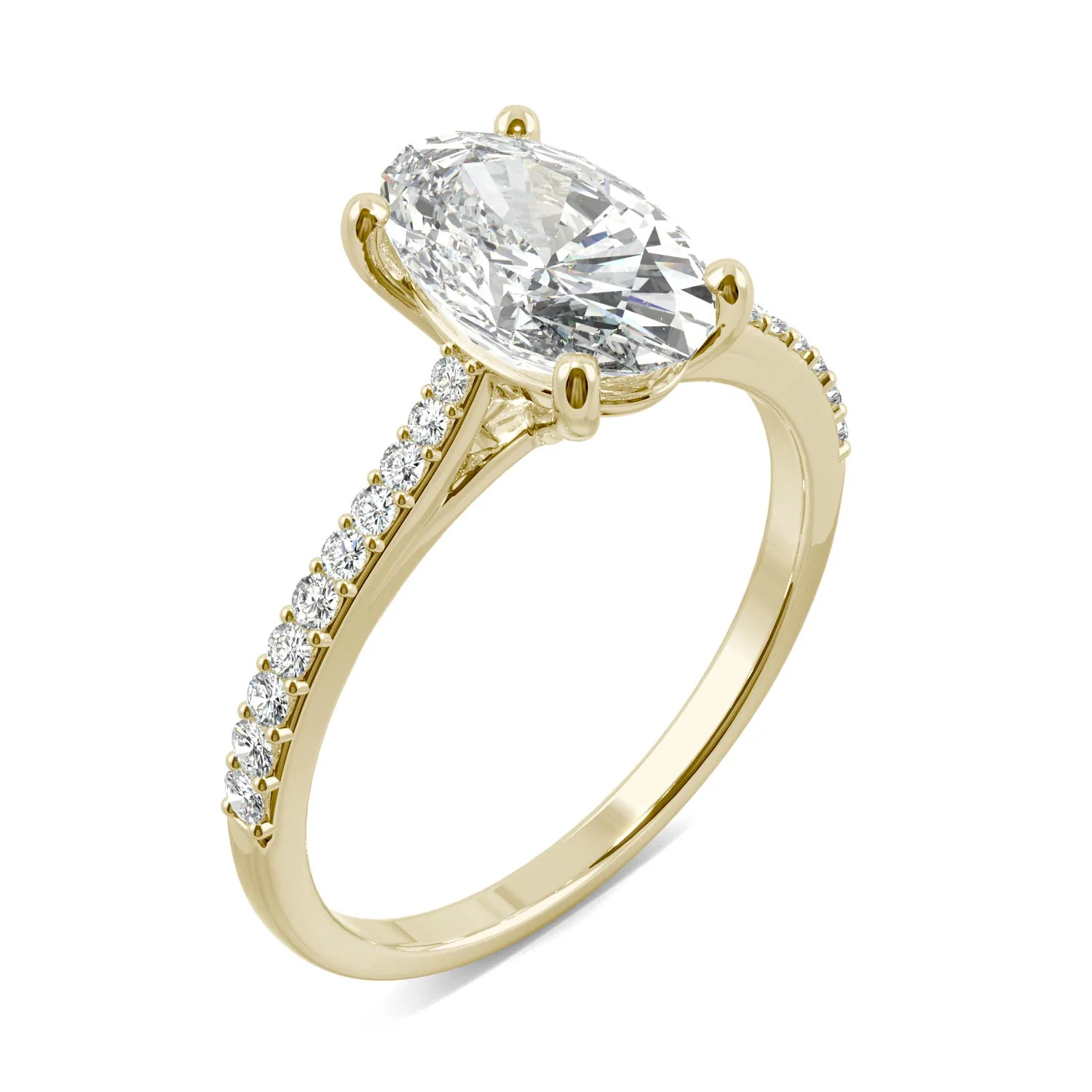 2.49 CTW DEW Elongated Oval Moissanite Engagement Ring in 14K Yellow Gold - Image 2