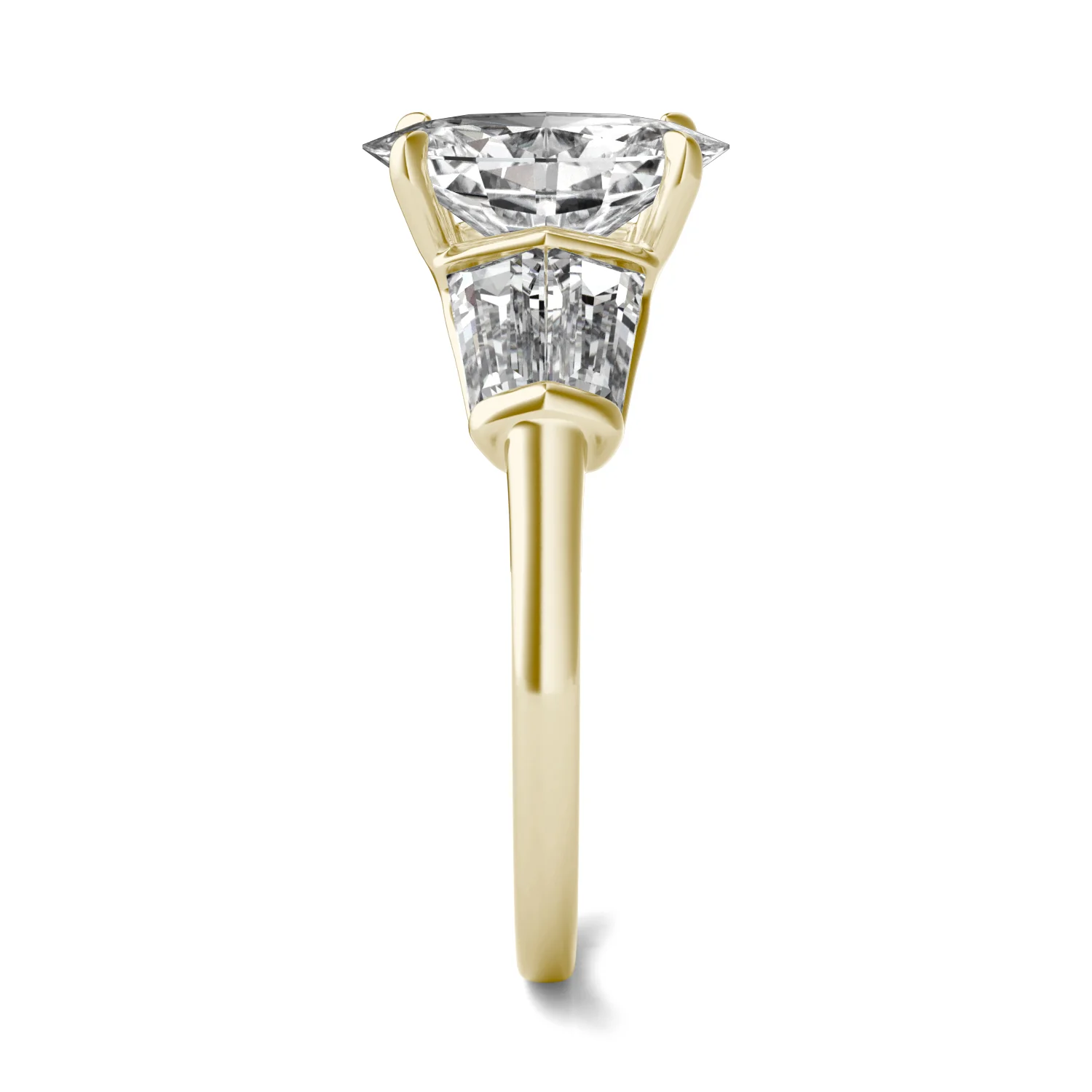 3.46 CTW DEW Elongated Oval Moissanite Five-Stone Ring in 14K Yellow Gold - Image 5