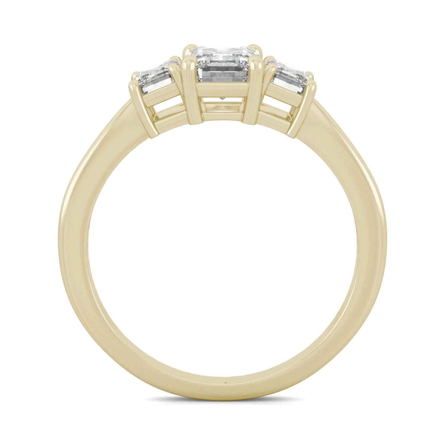 1.55 CTW DEW Emerald Moissanite Three-Stone Ring in 14K Yellow Gold - Image 3