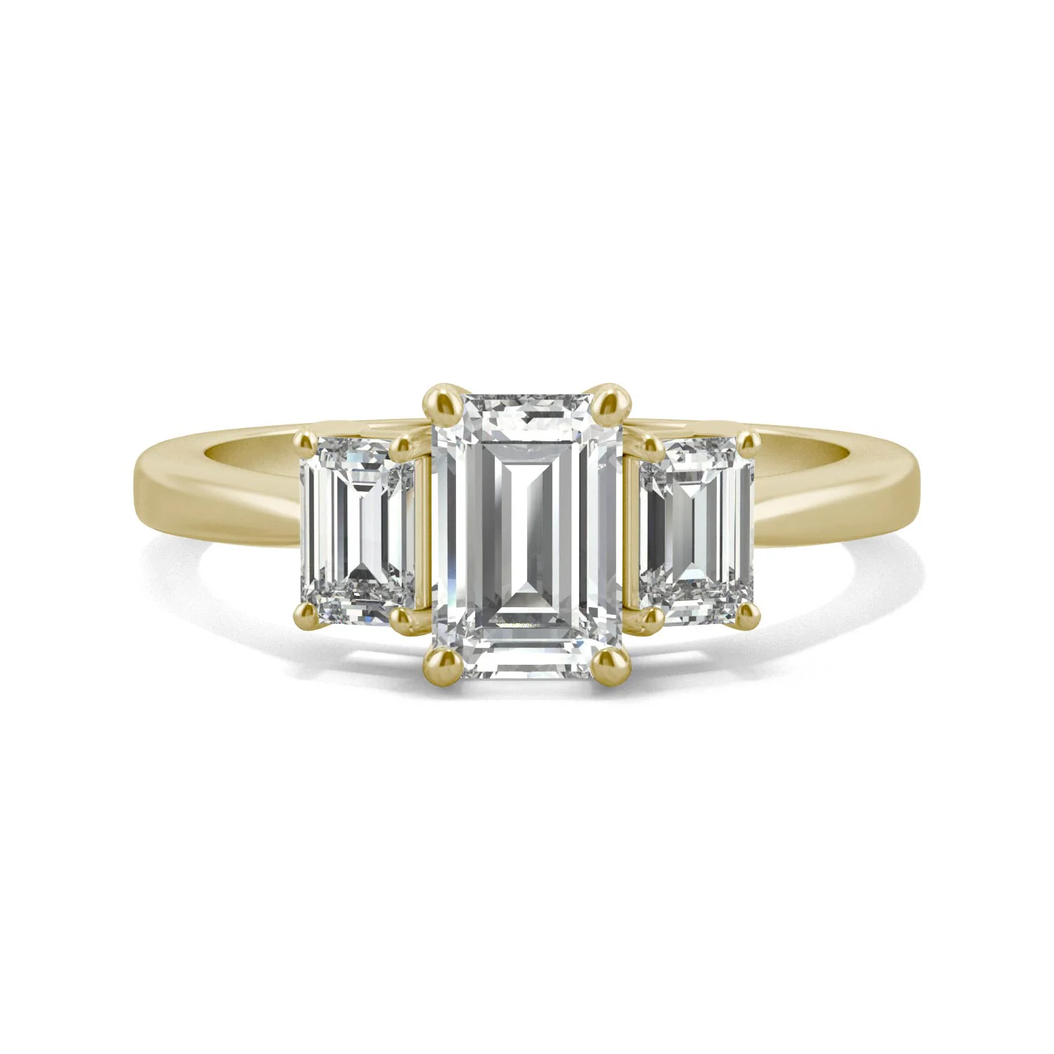 1.55 CTW DEW Emerald Moissanite Three-Stone Ring in 14K Yellow Gold - Image 4