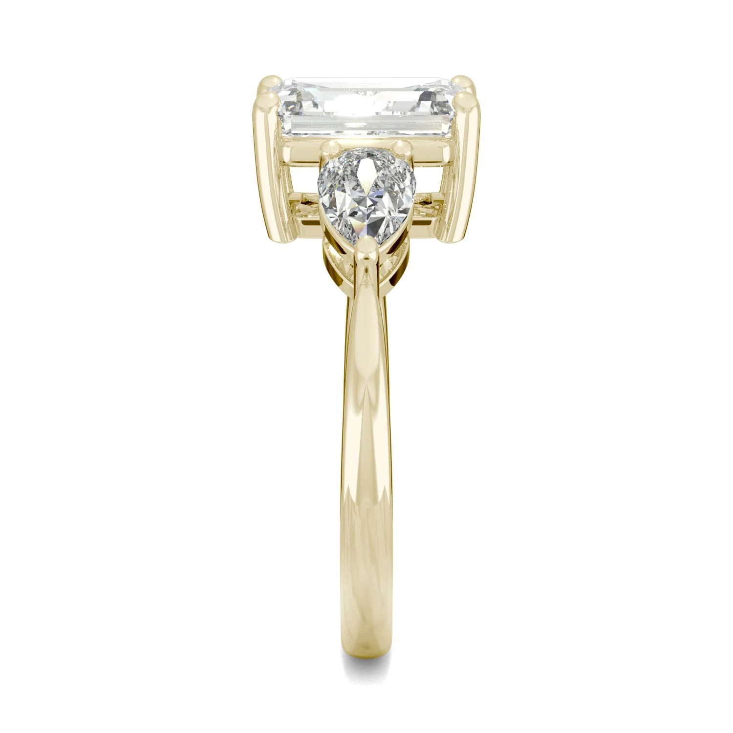 3.38 CTW DEW Emerald and Pear Three-Stone Moissanite Engagement Ring in 14K Yellow Gold - Image 4