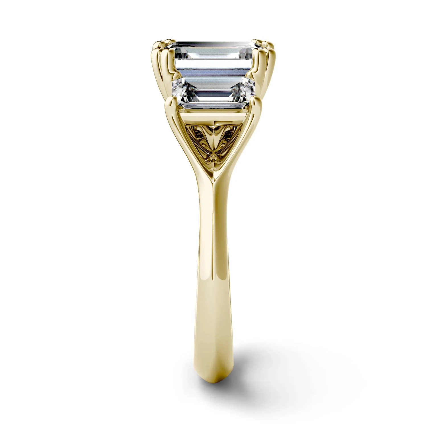 2.91 CTW DEW Emerald Moissanite Three-Stone Engagement Ring in 14K Yellow Gold - Image 5