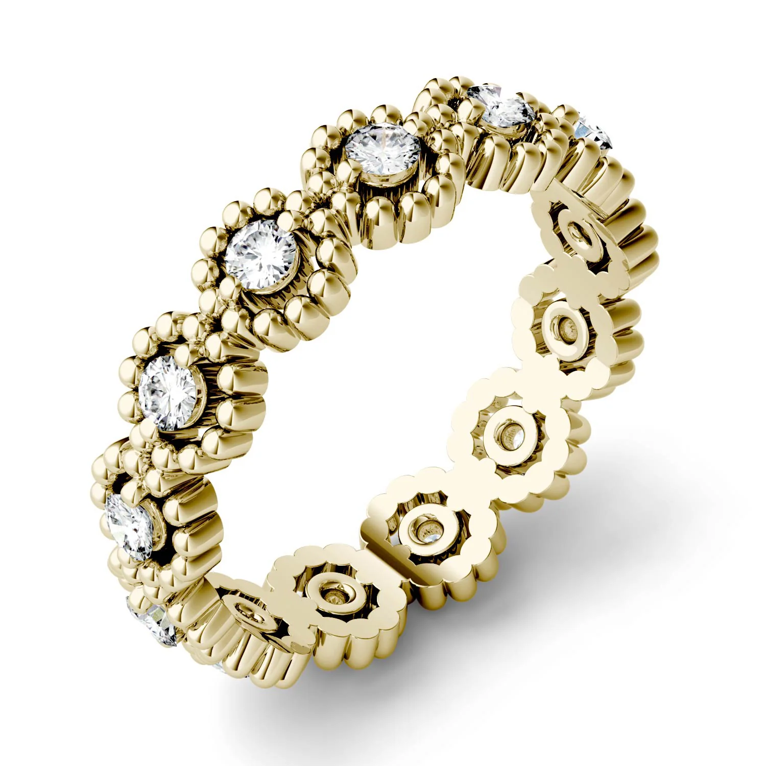 0.59 CTW DEW Round Moissanite Milgrain Eternity Band in 14K Yellow Gold - Image 2