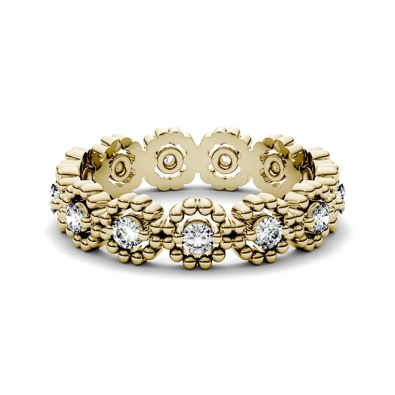 0.59 CTW DEW Round Moissanite Milgrain Eternity Band in 14K Yellow Gold - Image 4