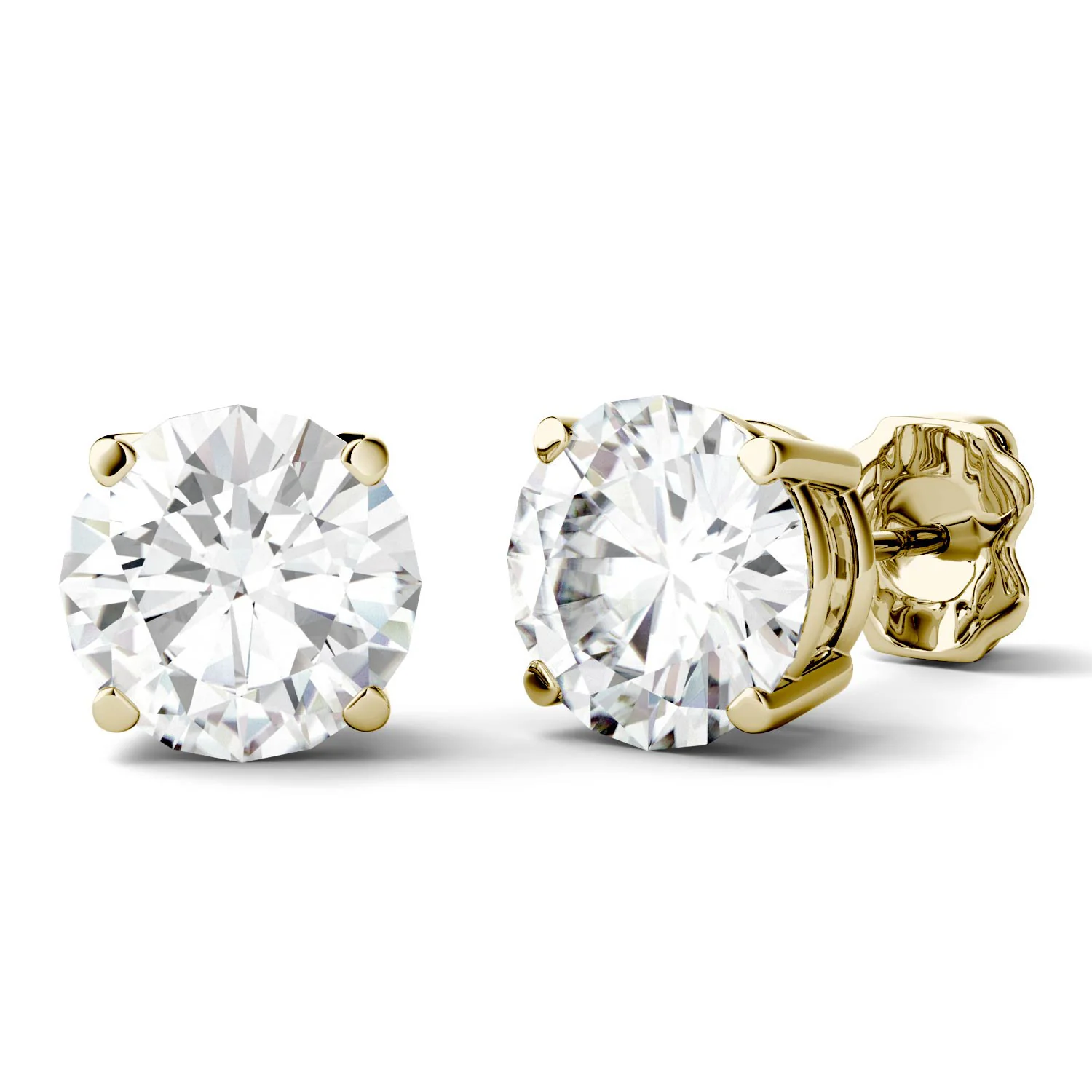 3.00 CTW DEW Round Moissanite Stud Earrings in 14K Yellow Gold - Image 3