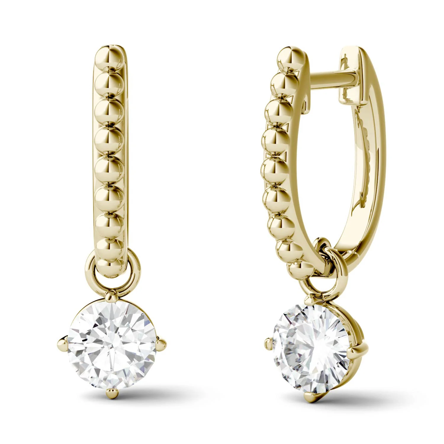 1.00 CTW DEW Round Moissanite Hoop Drop Earrings in 14K Yellow Gold - Image 3