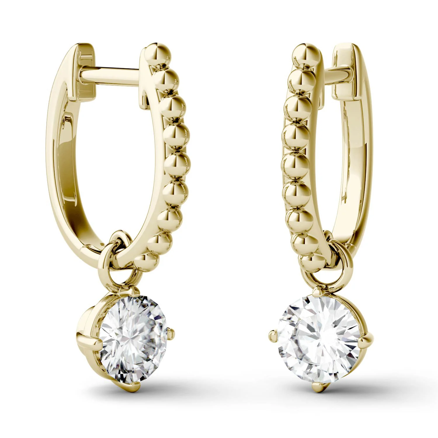 1.00 CTW DEW Round Moissanite Hoop Drop Earrings in 14K Yellow Gold - Image 4