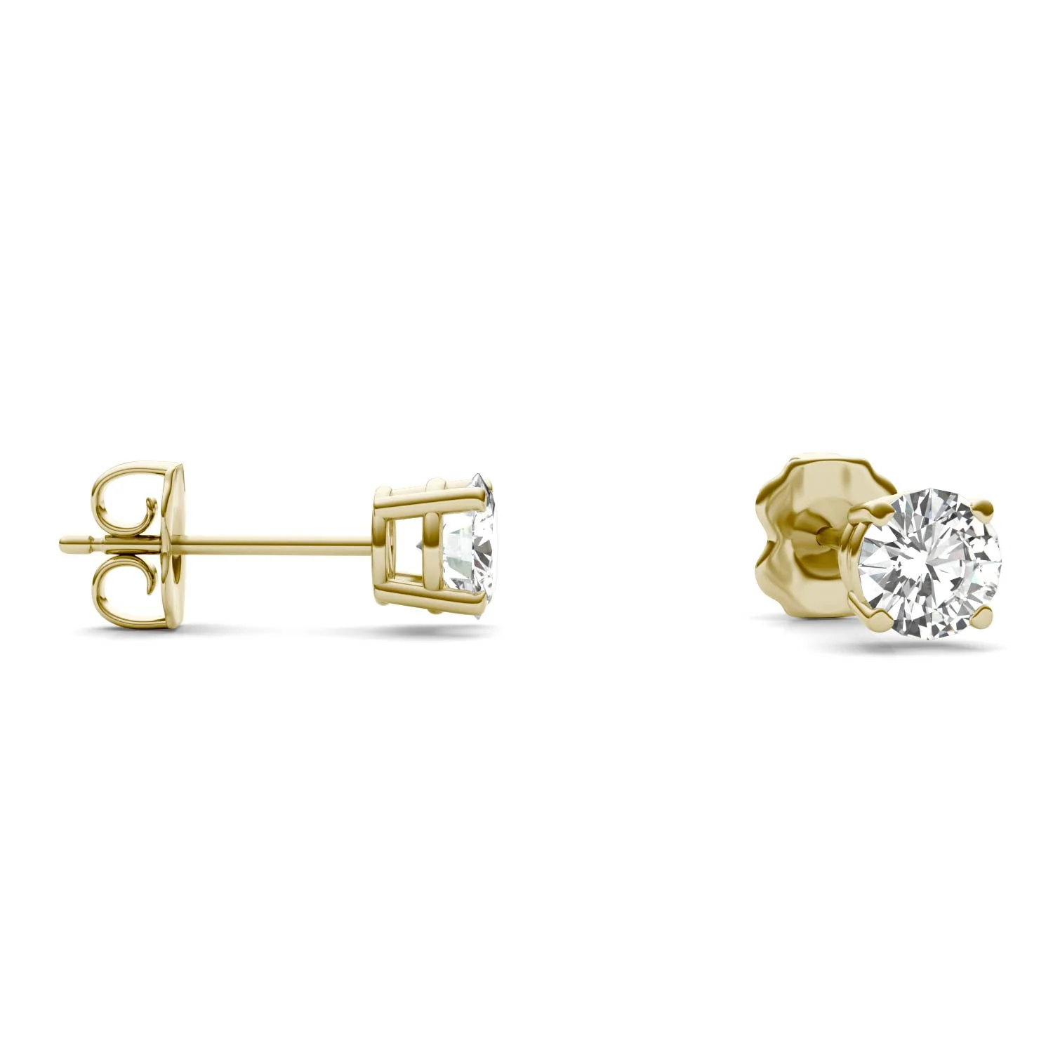 1 CTW DEW Round Moissanite Basket Studs in 14K Yellow Gold - Image 2