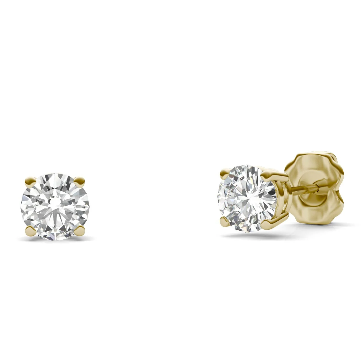 1 CTW DEW Round Moissanite Basket Studs in 14K Yellow Gold - Image 3