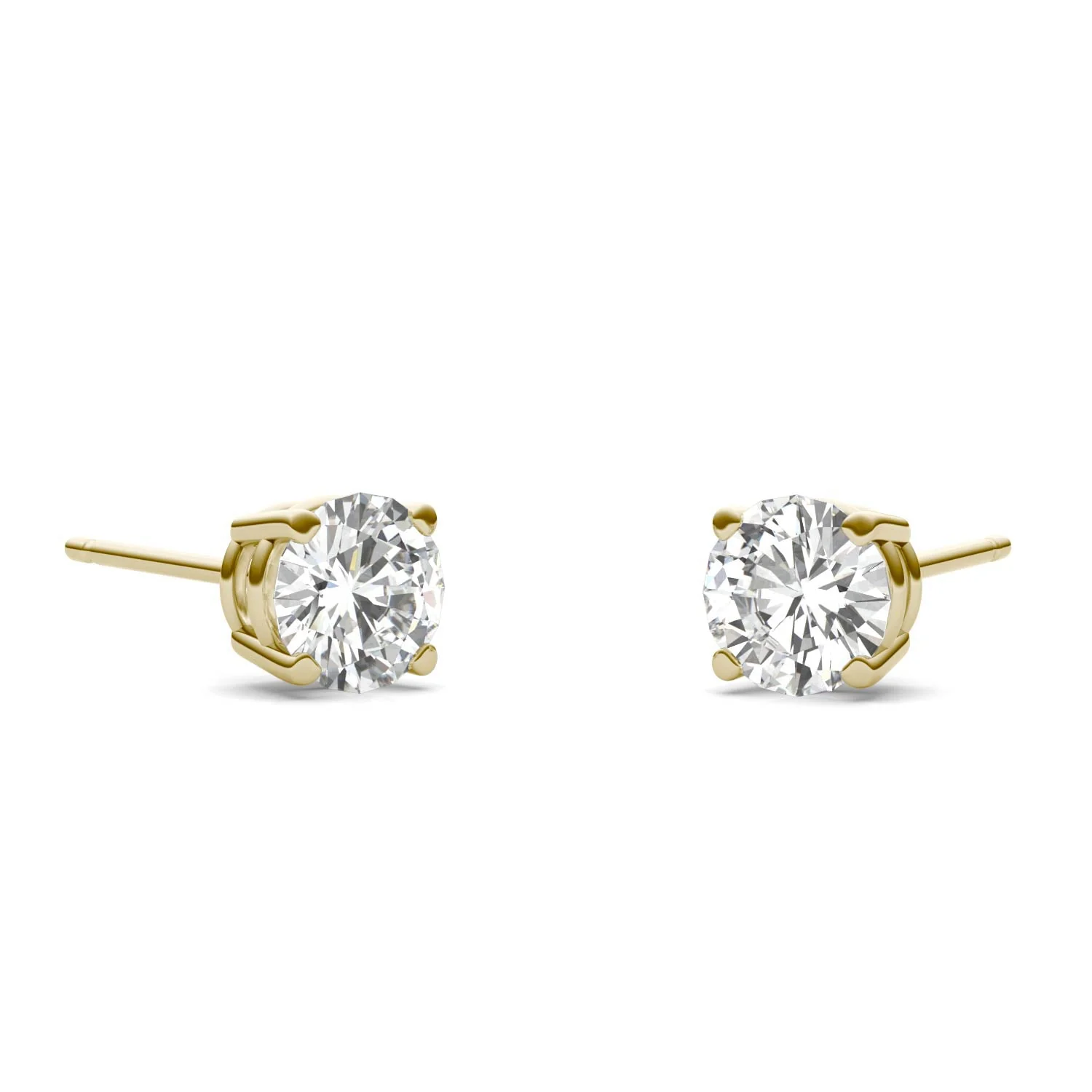 1 CTW DEW Round Moissanite Basket Studs in 14K Yellow Gold - Image 4