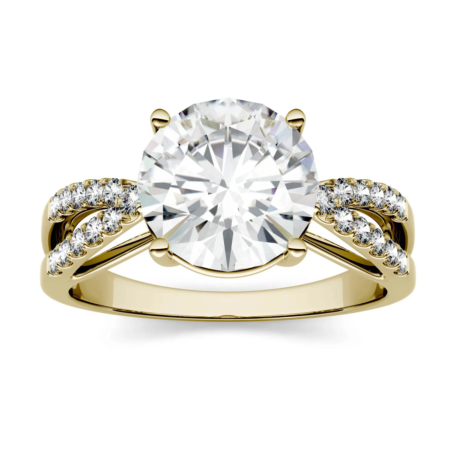 2.92 CTW DEW Round Moissanite Engagement Ring in 14K Yellow Gold
