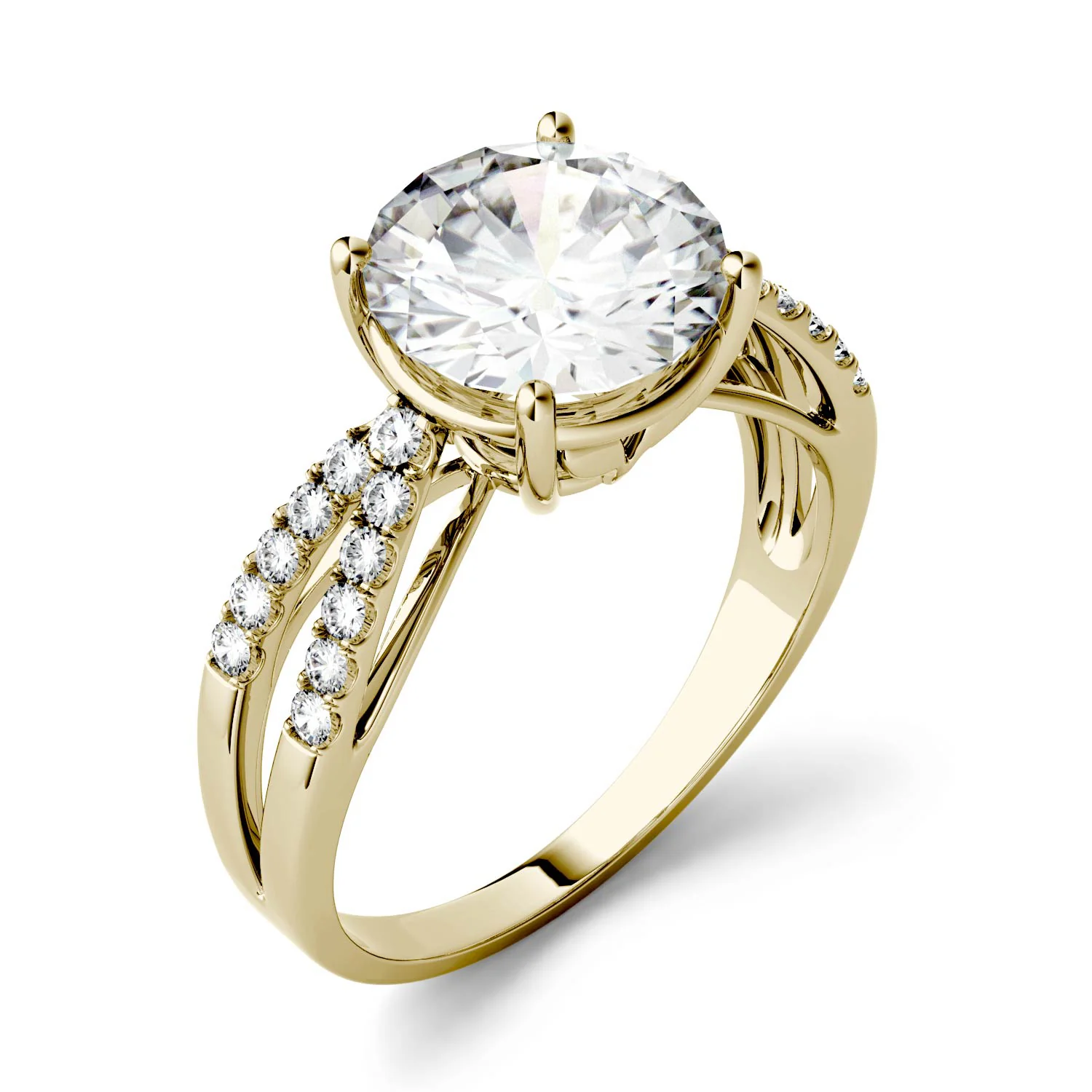 2.92 CTW DEW Round Moissanite Engagement Ring in 14K Yellow Gold - Image 2