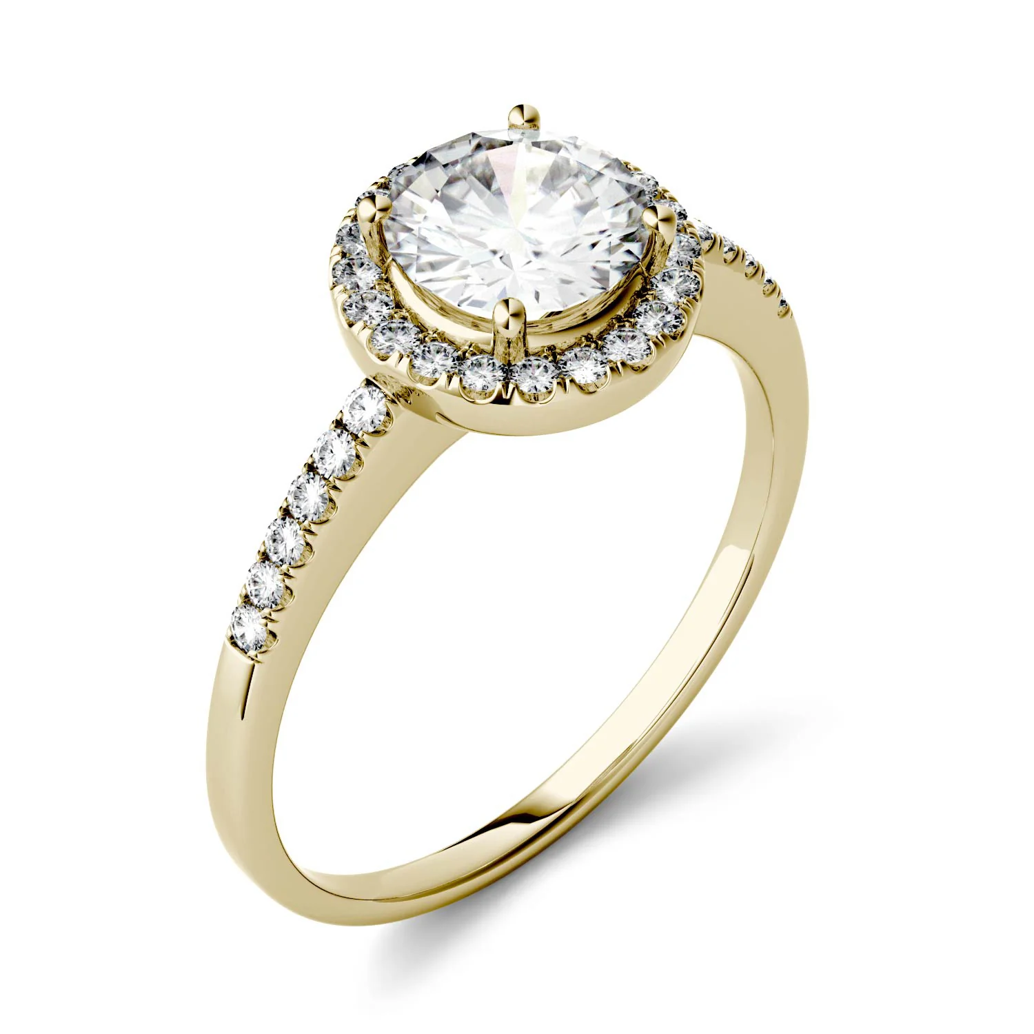 1.30 CTW DEW Round Moissanite Halo Ring in 14K Yellow Gold - Image 2