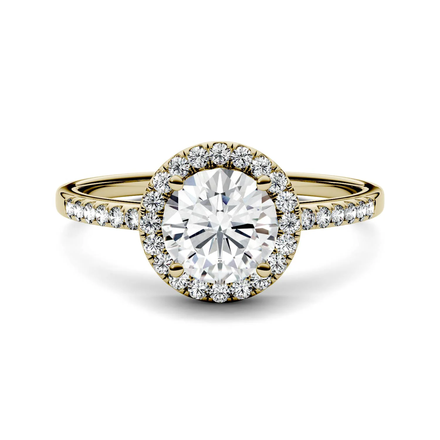 1.30 CTW DEW Round Moissanite Halo Ring in 14K Yellow Gold - Image 4