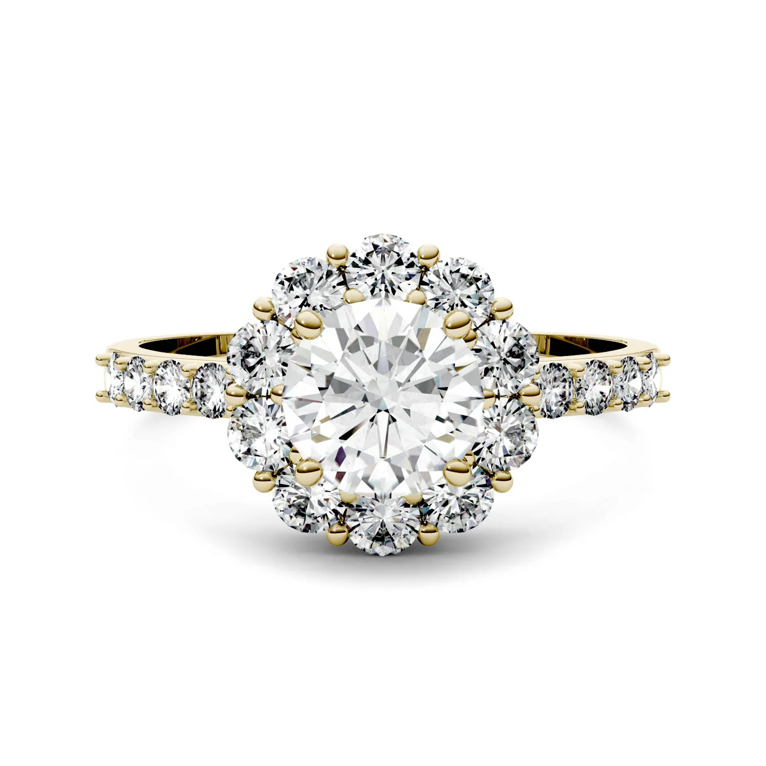 1.78 CTW DEW Round Moissanite Halo Ring in 14K Yellow Gold - Image 2