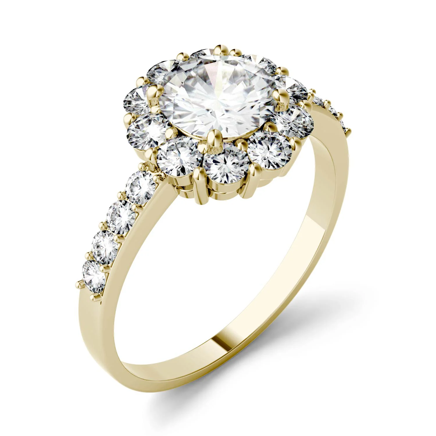 1.78 CTW DEW Round Moissanite Halo Ring in 14K Yellow Gold - Image 3