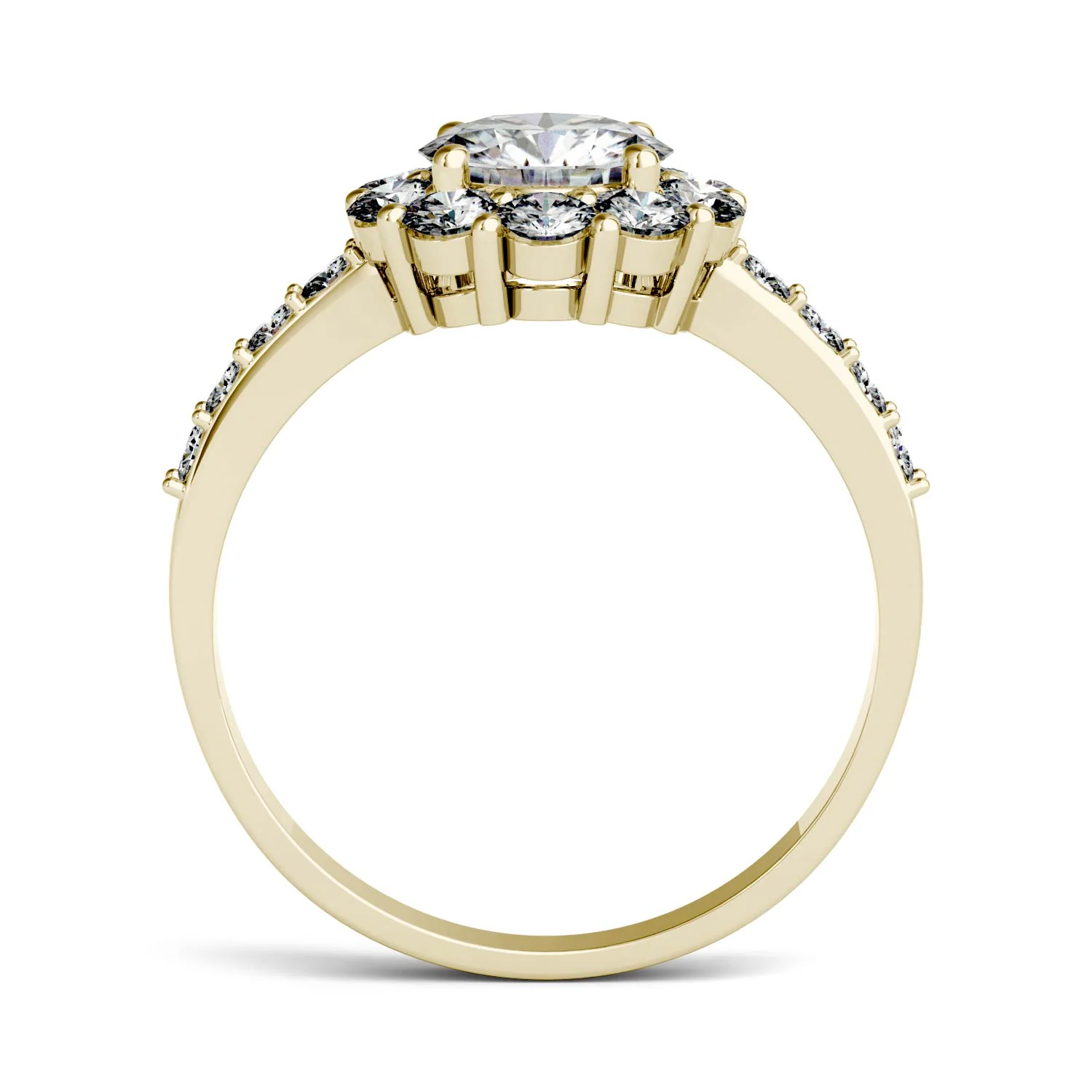 1.78 CTW DEW Round Moissanite Halo Ring in 14K Yellow Gold - Image 4