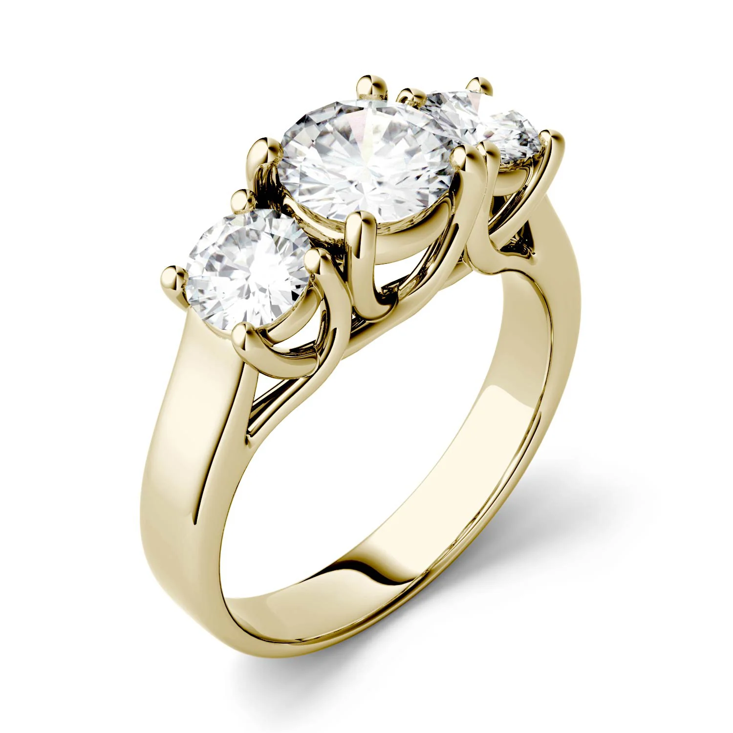 2.00 CTW DEW Round Moissanite Three-Stone Ring in 14K Yellow Gold - Image 2