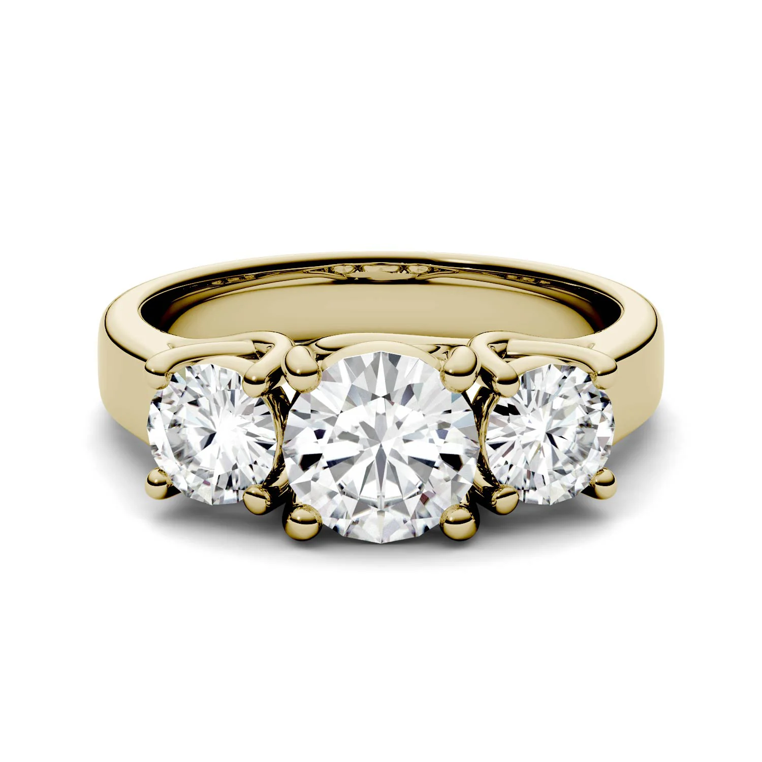 2.00 CTW DEW Round Moissanite Three-Stone Ring in 14K Yellow Gold - Image 4