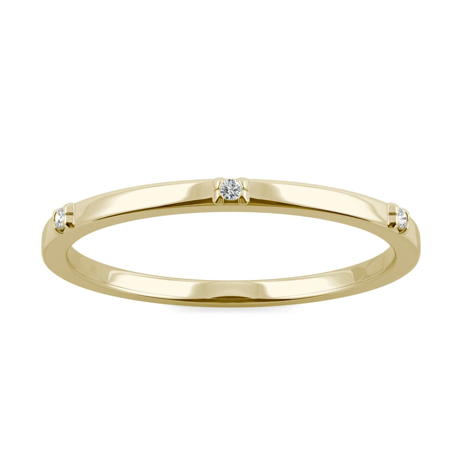 0.02 CTW DEW Round Moissanite Three-Stone Stackable Band in 14K Yellow Gold