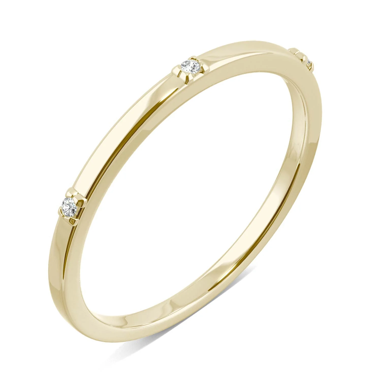 0.02 CTW DEW Round Moissanite Three-Stone Stackable Band in 14K Yellow Gold - Image 2