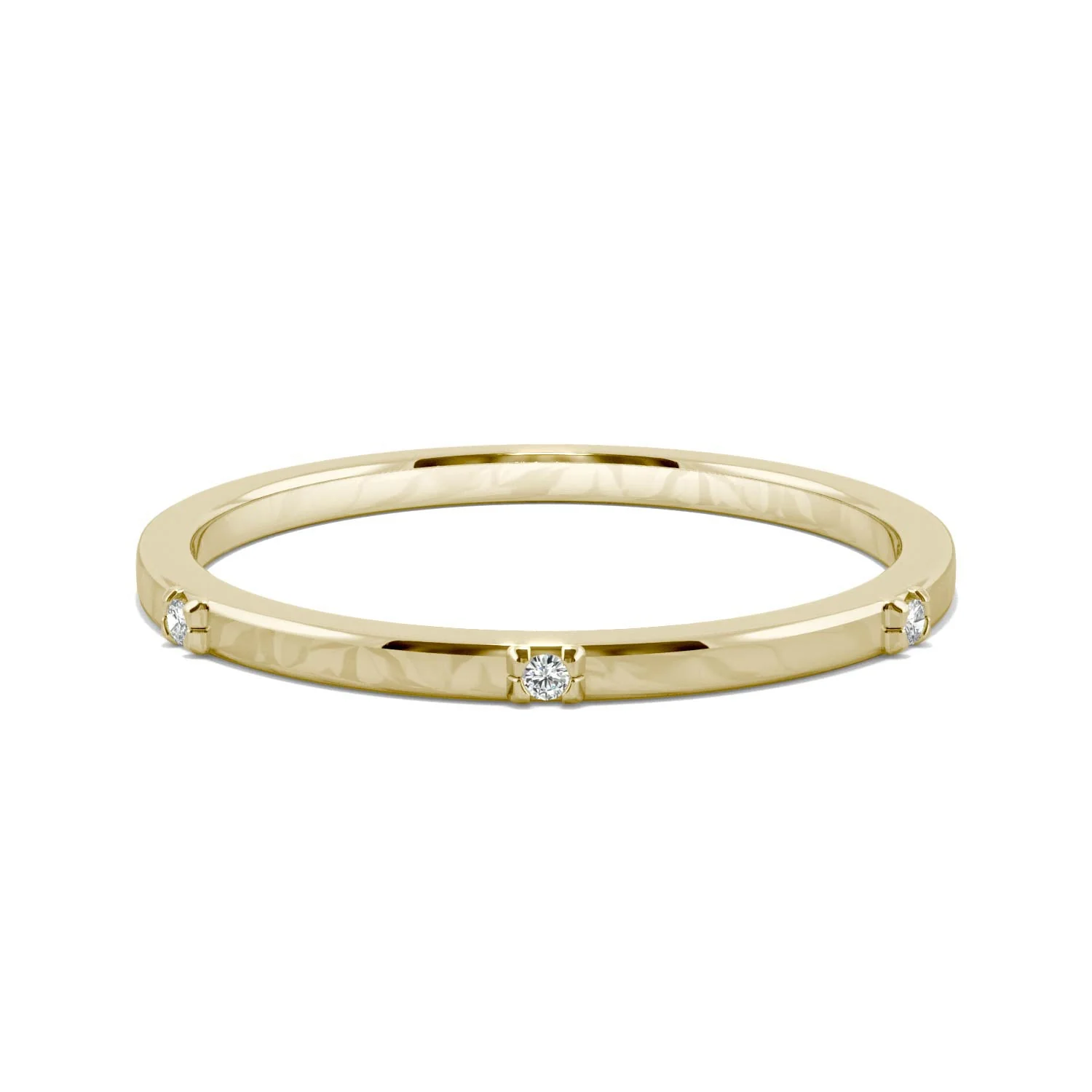 0.02 CTW DEW Round Moissanite Three-Stone Stackable Band in 14K Yellow Gold - Image 4