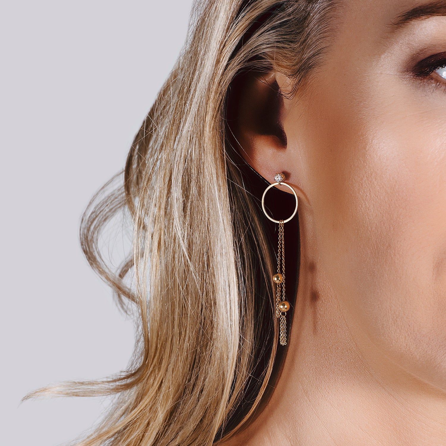 0.20 CTW DEW Moissanite Circle Chain Drop Earrings in 14K Yellow Gold - Image 4
