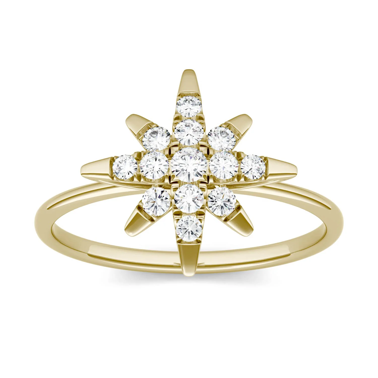 0.22 CTW DEW Moissanite Starburst Ring in 14K Yellow Gold
