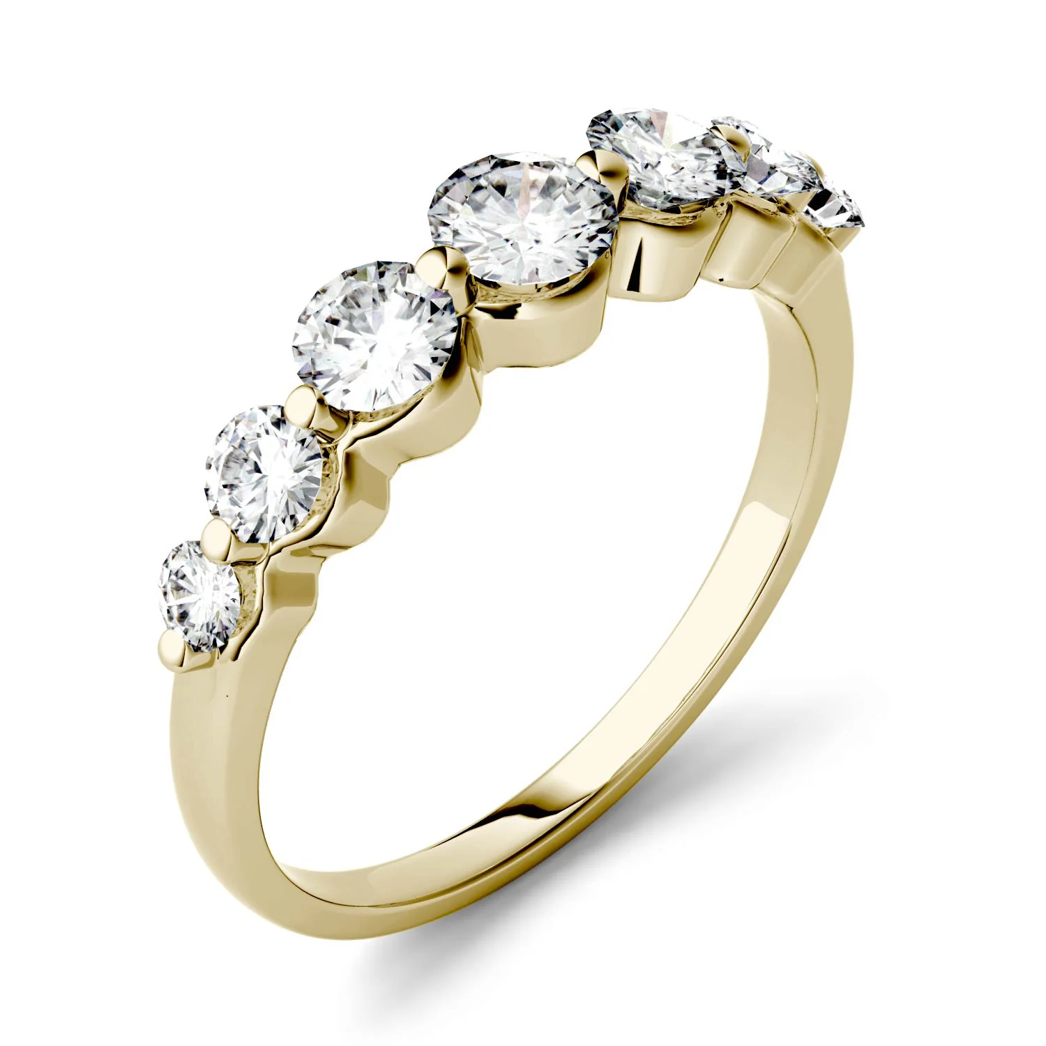 0.87 CTW DEW Round Moissanite Seven-Stone Ring in 14K Yellow Gold - Image 2