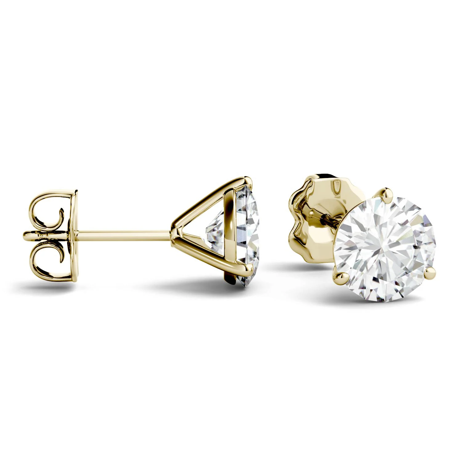 3.00 CTW DEW Round Moissanite Stud Earrings in 14K Yellow Gold - Image 2