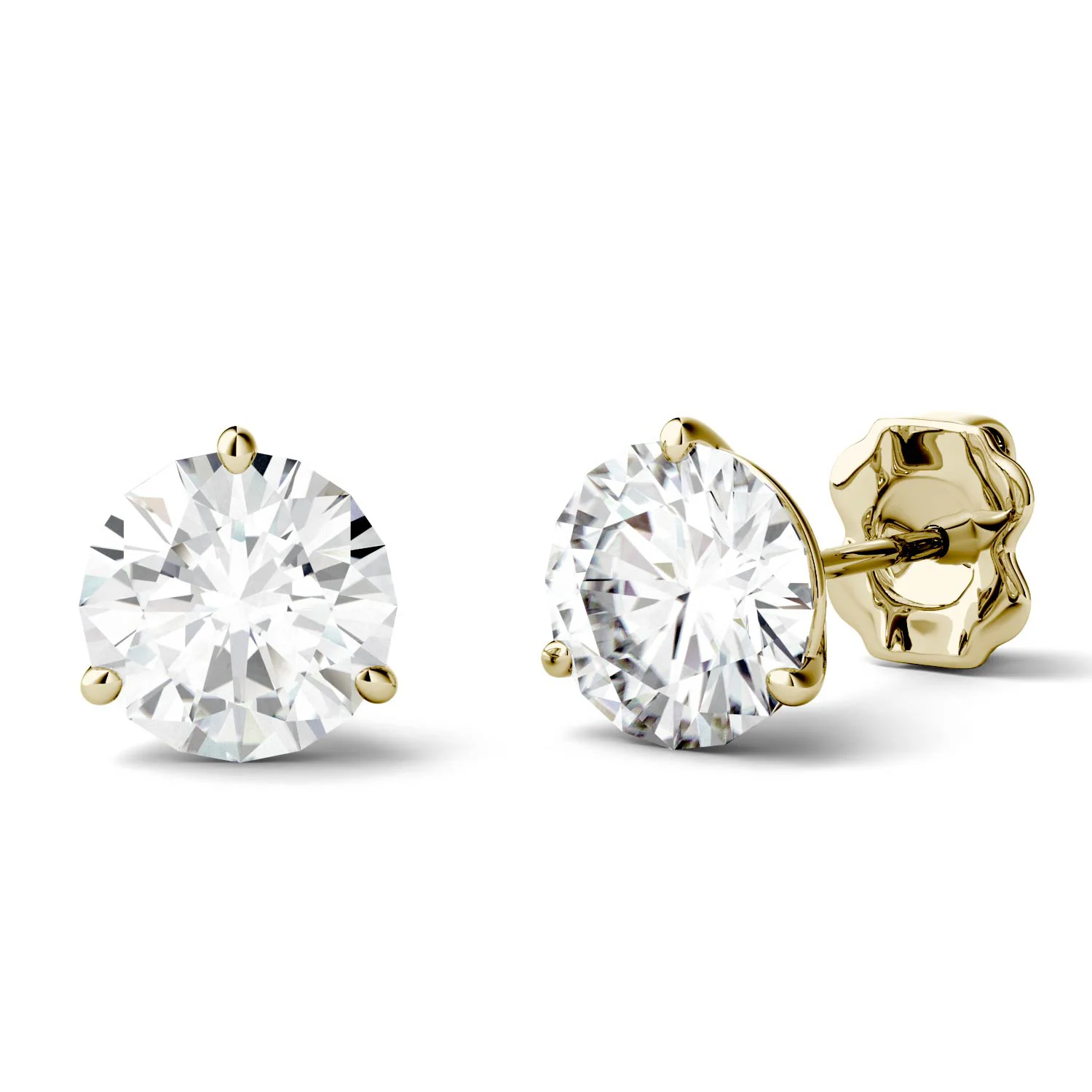 3.00 CTW DEW Round Moissanite Stud Earrings in 14K Yellow Gold - Image 3