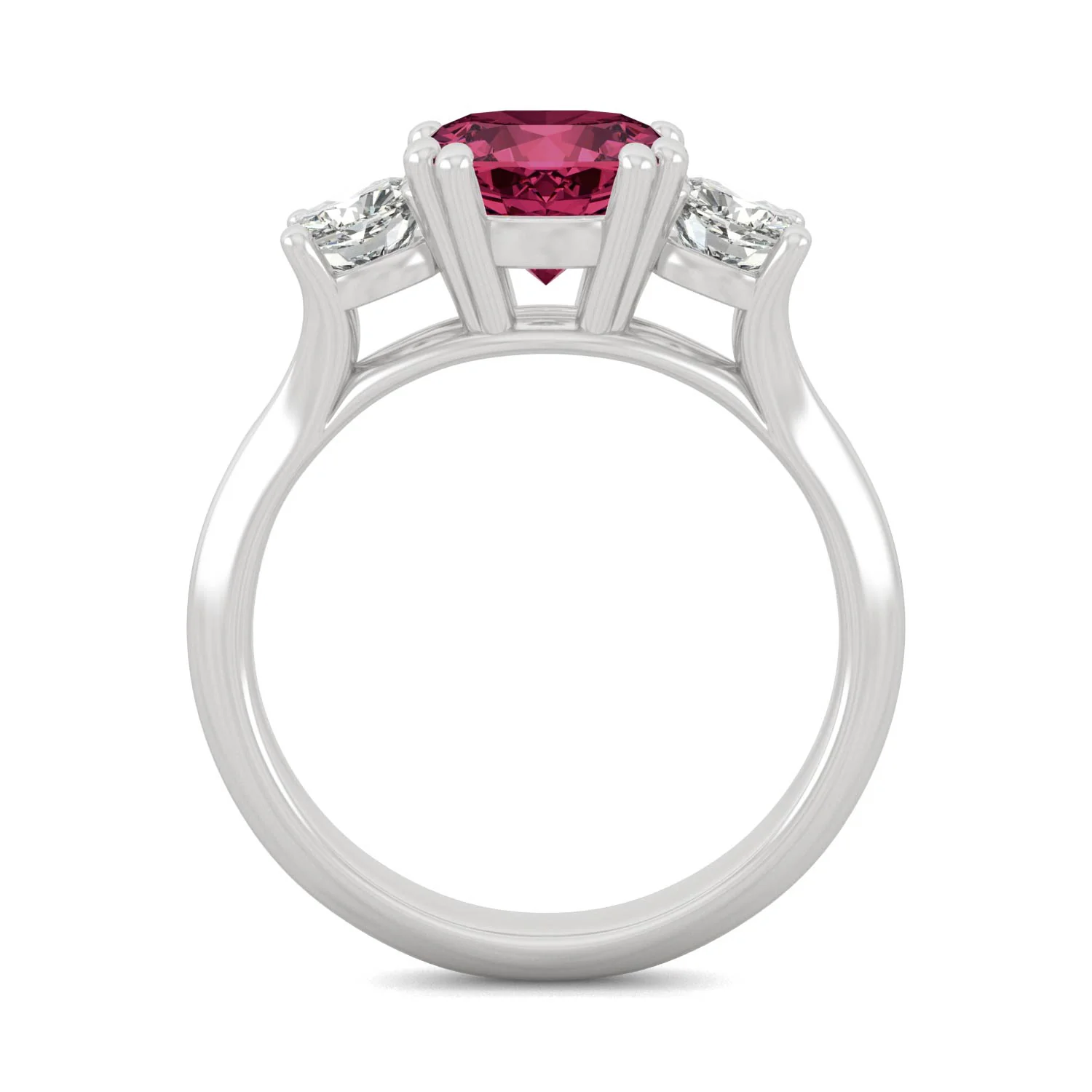 1.00 CTW DEW Cushion Created Ruby Three-Stone Ring in 14K White Gold - Image 3